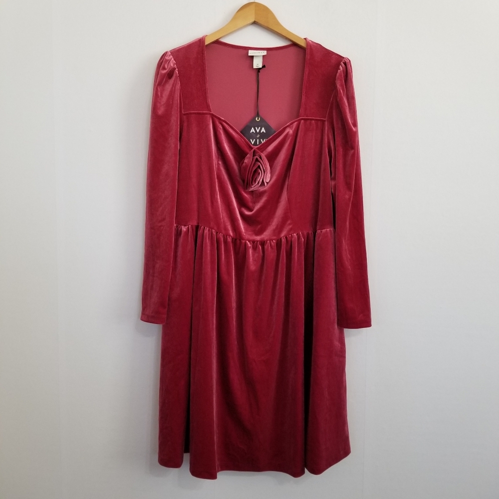 NWT Ava & Viv Cherry Splash Festive Rosette Velour Dress Size 1X - Picture 2 of 11